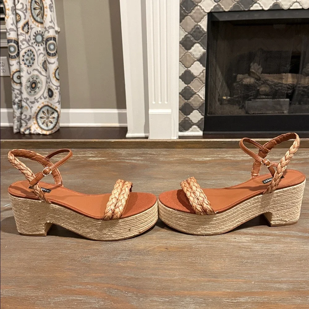 Nine West Espadrille Platform Sandals Size‎ 12 Tan Boho Summer Wedge New NWOB
